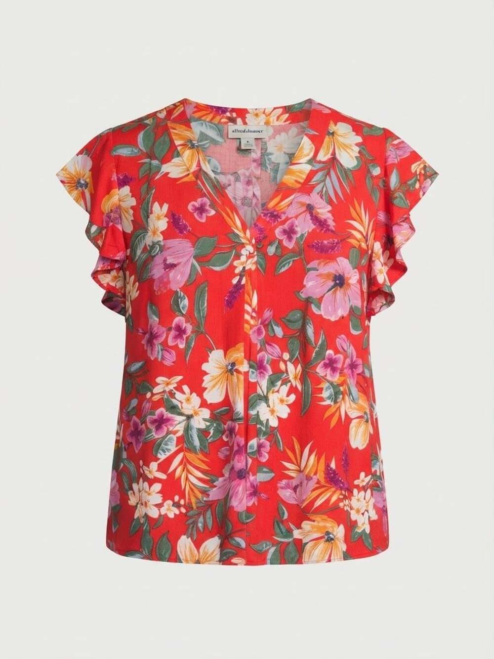 Cynthia Rowley Woman Blouse Size 2X Red Floral V-Neck